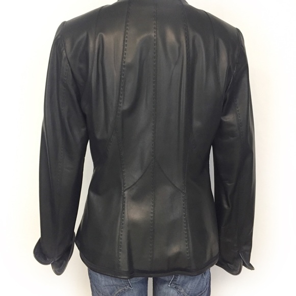ELIE TAHARI Black Leather Blazer, Size Large - Picture 6 of 8